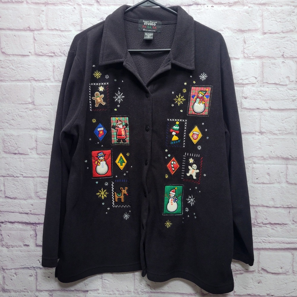 VTG Designers Originals Studio Fa La La Fleece Shirt Womens XL Cozy Holiday Xmas